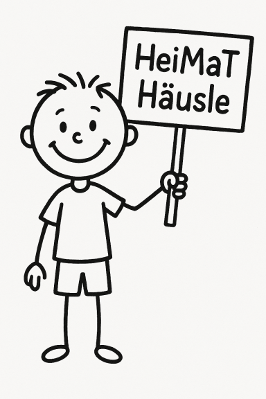 Strichmännchen mit HeiMaT Häusle Schild