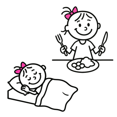 Strichmännchen beim Essen und Schlafen